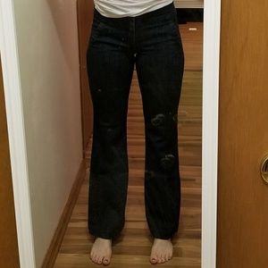 Wide leg blue jean trousers